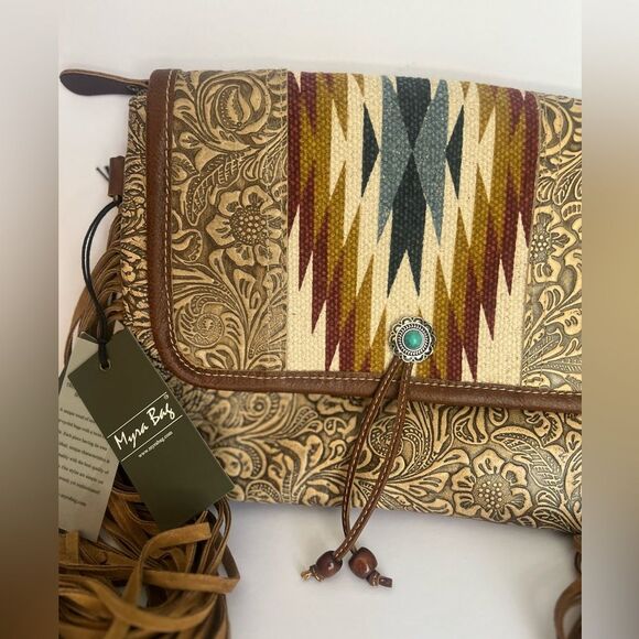 NWT Myra Bags Crosshair Canvas And Hairon Bag - Picture 2 of 5